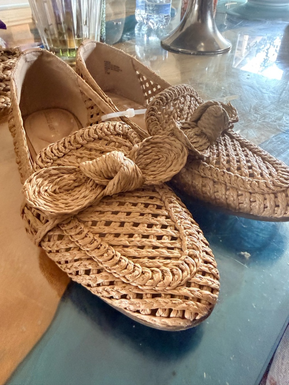 Charles David Braided Bow Woven Flats in Natural